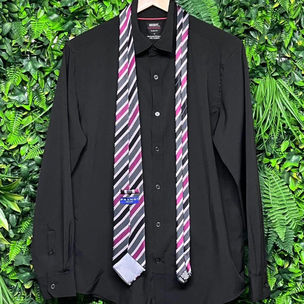 Frangi Men's Tie Made‎ in Italy Silk Necktie Striped Gray Purple Black 3137